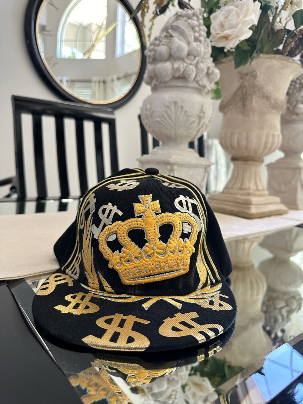 Black & Gold Crown Embroidered fitted cap- worn on E1999 Tour w/Bone Thugs